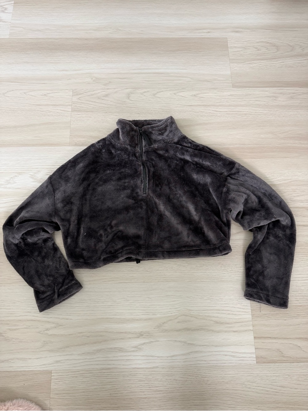 Urban Outfitters Charcoal Plush Cropped Cowl Half-Zip Sweater